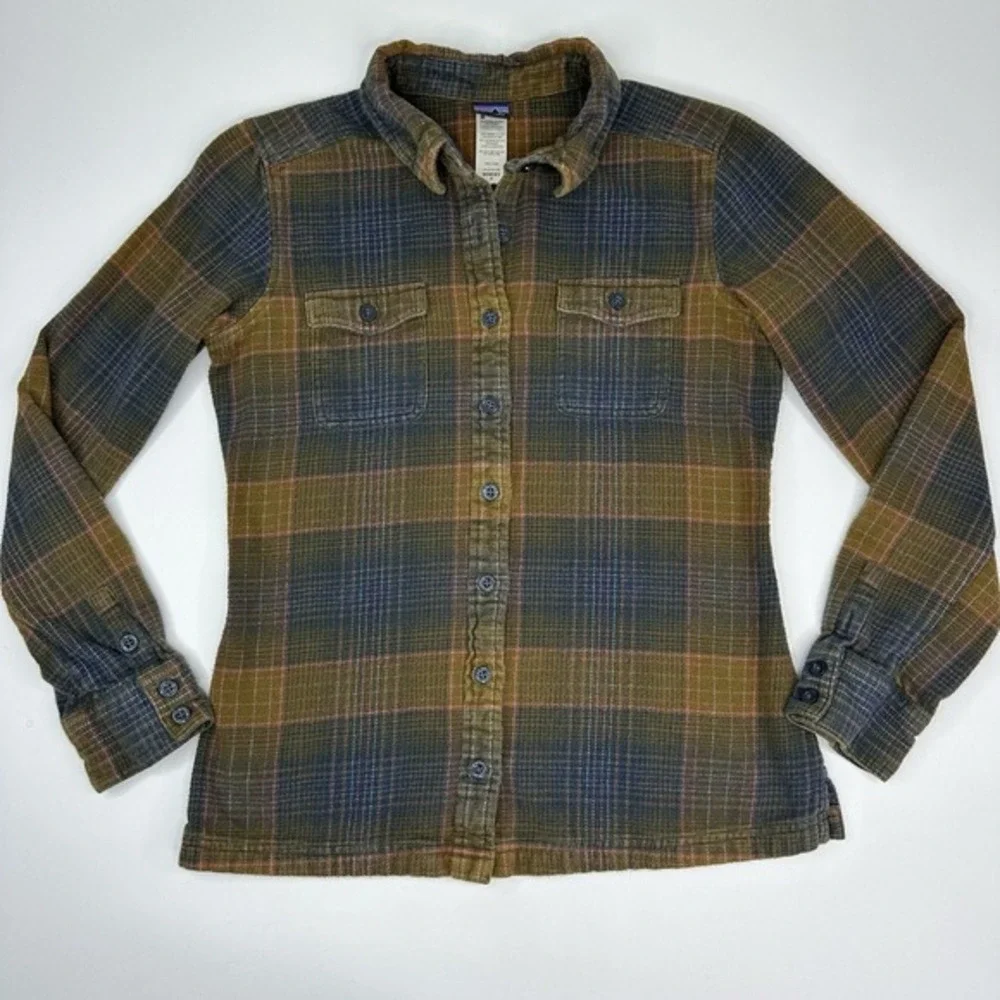 Patagonia Womens Fjord 4 Organic Cotton Flannel Plaid Button Down Shirt Brown - Picture 5 of 13